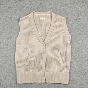 We The Free Sweater Vest Womens Small Beige 100% Wool Knit Button Front Pockets